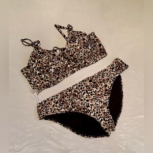 Plus Size 3X Cheetah print 2 pc swim suit with underwire support runched bikini